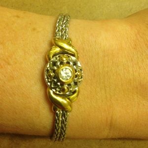 John Medeiros two tone bracelet with CZ center